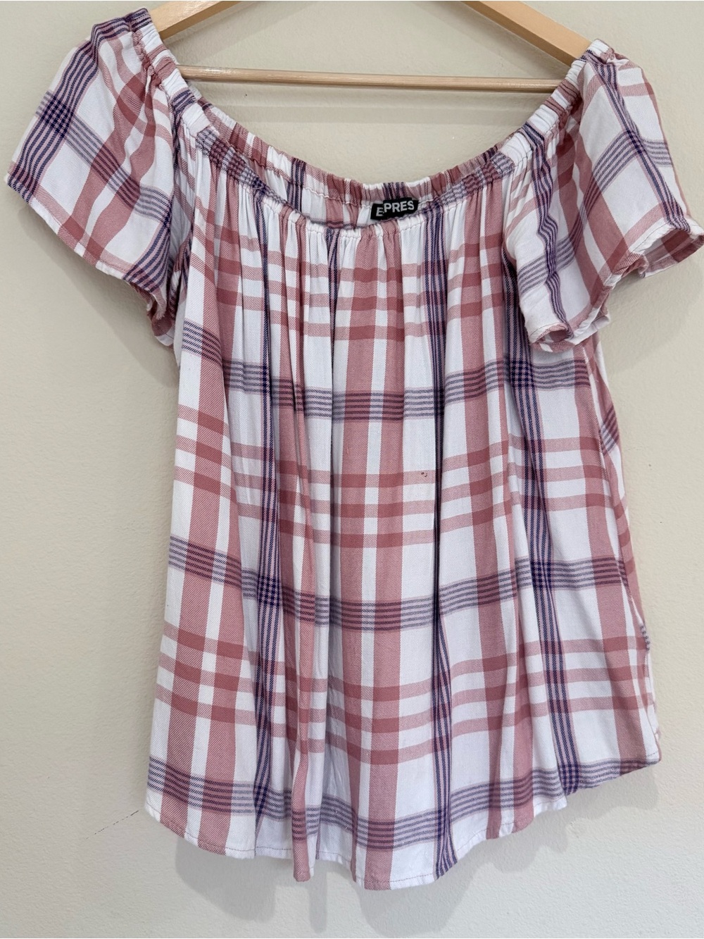 Express Plaid Off-Shoulder Top Size Large